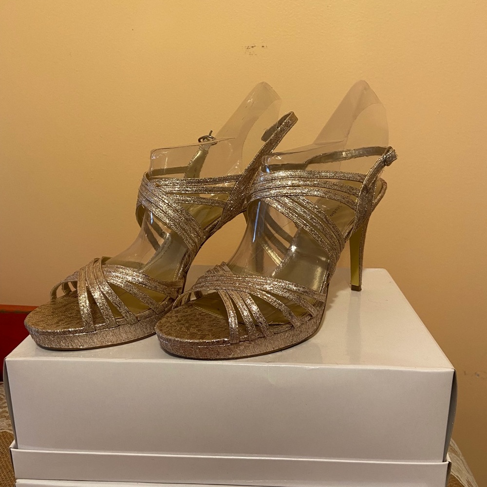 Gold strappy heels Size 9.5 For Prom or Wedding/Bridesmaid